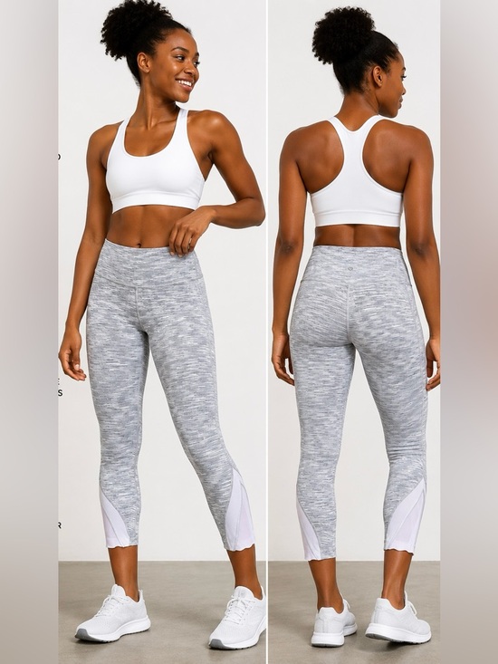 lululemon athletica Pants - Lululemon High Rise Space Dye Crop Leggings Gray White Mesh Panel Size 6